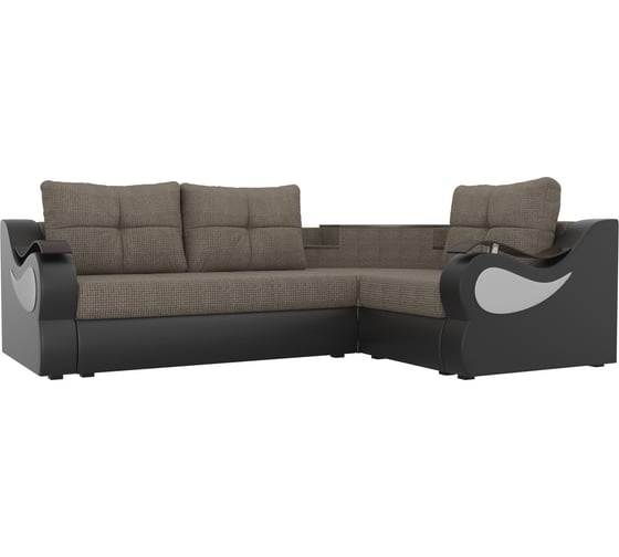 Угловой диван Лига диванов Митчелл основа рогожка Корфу 03, компаньон экокожа черная 107585 1