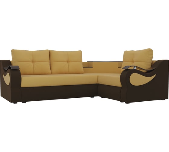 Угловой диван Лига диванов Митчелл правый основа микровельвет желтый, компаньон микровельвет коричневый 107553 1