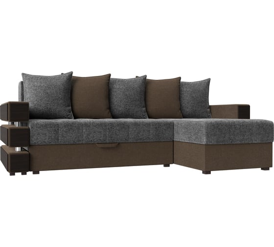 Угловой диван Лига диванов Венеция правый основа рогожка серая, компаньон рогожка коричневая 108436 1