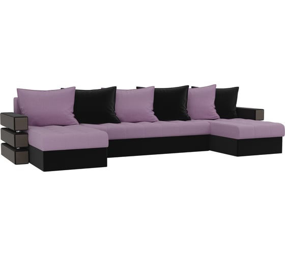 П-образный диван Лига диванов  Венеция основа микровельвет сиреневый, компаньон микровельвет черный 108466 1