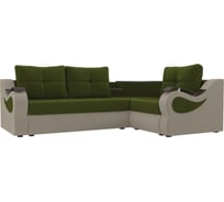 Угловой диван Лига диванов Митчелл правый основа микровельвет зеленый, компаньон микровельвет бежевый 107555