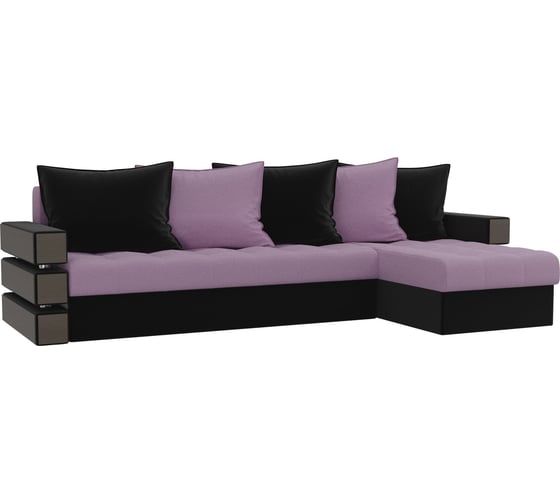 Угловой диван Лига диванов Венеция правый основа микровельвет сиреневый, компаньон микровельвет черный 108445