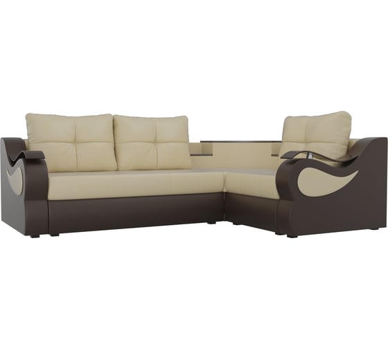 Угловой диван Лига диванов Митчелл правый основа экокожа бежевая, компаньон экокожа коричневая 107576 1