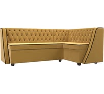 Кухонный Угловой диван Лига диванов  Лофт правый полностью микровельвет желтый, кант микровельвет коричневый 109437