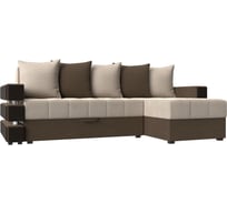 Угловой диван Лига диванов Венеция правый основа рогожка бежевая, компаньон рогожка коричневая 108433