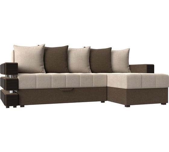 Угловой диван Лига диванов Венеция правый основа рогожка бежевая, компаньон рогожка коричневая 108433 1