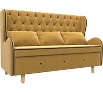 Прямой диван Лига диванов Сэймон Люкс полностью микровельвет желтый, кант микровельвет коричневый 109441