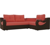 Угловой диван Лига диванов Митчелл правый основа микровельвет коралловый, компаньон микровельвет коричневый 107556