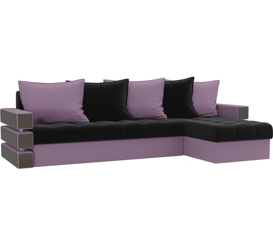 Угловой диван Лига диванов Венеция правый основа микровельвет черный, компаньон микровельвет сиреневый 108446 1
