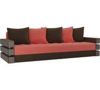 Прямой диван Лига дивановВенеция основа микровельвет коралловый, компаньон микровельвет коричневый 108422
