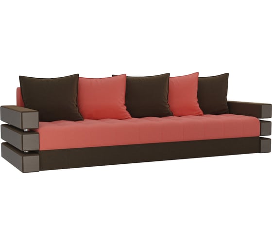 Прямой диван Лига дивановВенеция основа микровельвет коралловый, компаньон микровельвет коричневый 108422 1