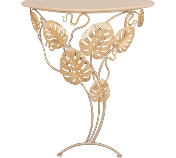 Туалетный консольный столик BOGACHO Monstera Deliciosa Wood пристенный, кремового цвета 14792/золотистый