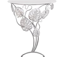 Туалетный консольный столик BOGACHO Monstera Deliciosa Wood пристенный, белого цвета с серебром 14792/белый