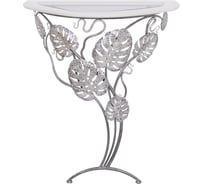 Туалетный консольный столик BOGACHO Monstera Deliciosa Glass пристенный, белого цвета с серебром 14791/белый