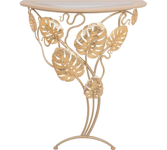 Туалетный консольный столик BOGACHO Monstera Deliciosa Glass пристенный, золотистого цвета 14791/золотистый 1