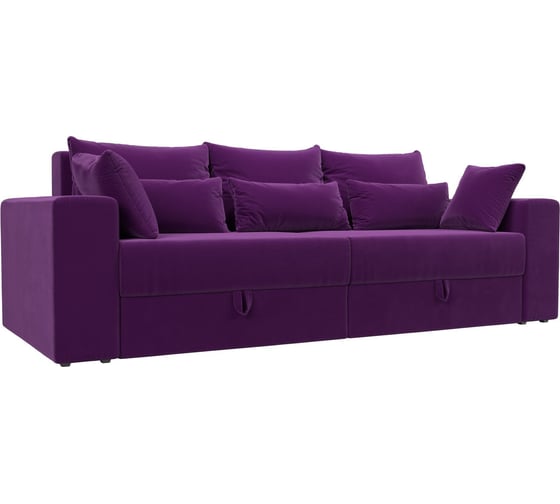 Прямой диван Лига диванов Майами полностью микровельвет фиолетовый, подушки микровельвет ФИО/фио/фио 114679 1