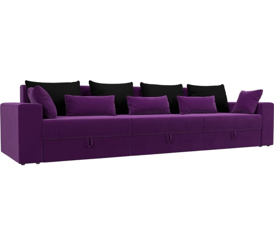 Прямой диван Лига диванов Майами Long основа микровельвет фиолетовый, подушки микровельвет ЧЕРН/фо/фио 114754 1