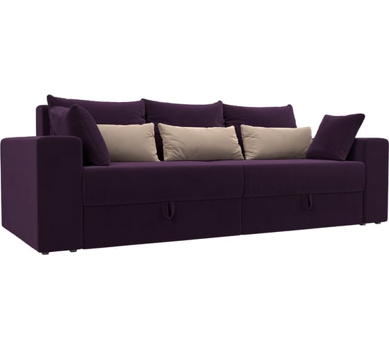 Прямой диван Лига диванов Майами полностью велюр фиолетовый, подушки велюр ФИО/беж/фио 114693 1