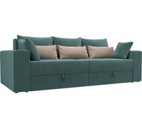 Прямой диван Лига диванов Майами полностью велюр бирюзовый, подушки велюр БИР/беж/бир 114695