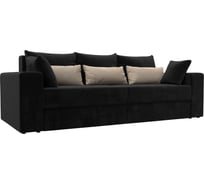 Прямой диван Лига диванов Майами полностью велюр черный, подушки велюр ЧЕРН/беж/черн 114698