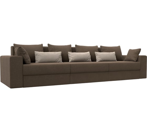 Прямой диван Лига диванов Майами Long основа рогожка коричневая, подушки рогожка КОР/беж/кор 114740 1