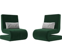 Кресло Лига диванов Волна 2 шт полностью велюр зеленый, подушки велюр серый с узором 115678