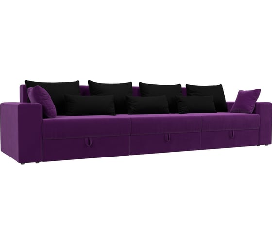 Прямой диван Лига диванов Майами Long основа микровельвет фиолетовый, подушки микровельвет ЧЕРН/черн/фио 114753 1