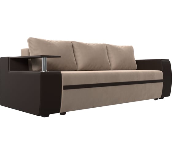 Прямой диван Лига диванов Ричмонд основа велюр бежевый, компаньон экокожа коричневая, подушки велюр бежевый 114971 1