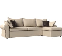 Угловой диван Лига диванов Элис правый полностью экокожа бежевая, кант экокожа коричневая, подушки экокожа БЕЖ/беж/кор 110279