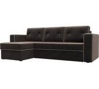 Угловой диван Лига диванов Принстон левый полностью велюр коричневый, кант велюр бежевый 110837L