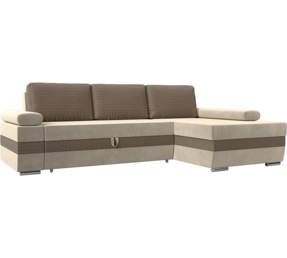 Угловой диван Лига диванов Канкун правый угол основа микровельвет бежевый, вставка рогожка корфу 03, подушки рогожка корфу 03 118226 1