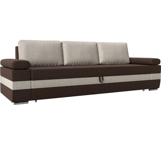 Прямой диван Лига диванов Канкун основа рогожка коричневая, вставка рогожка бежевая, подушки рогожка бежевая 118290 1