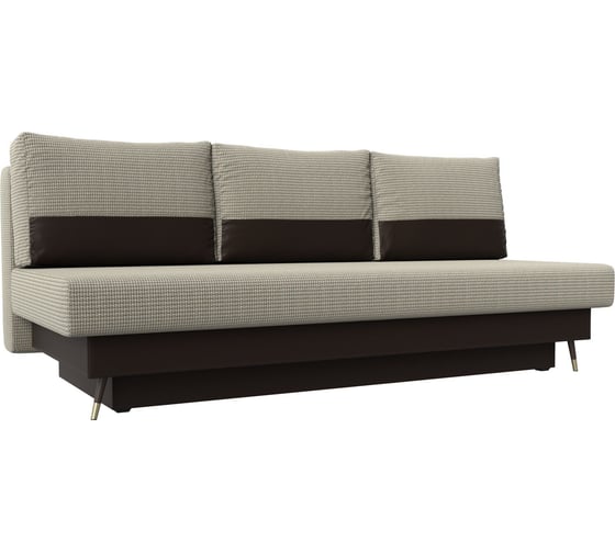 Прямой диван Лига диванов Самана основа рогожка корфу 02, царга экокожа коричневая, подушки рогожка корфу 02, вставка экокожа коричневая 118032 1