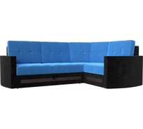 Угловой диван Лига диванов Белла правый основа велюр голубой, компаньон велюр черный 117614