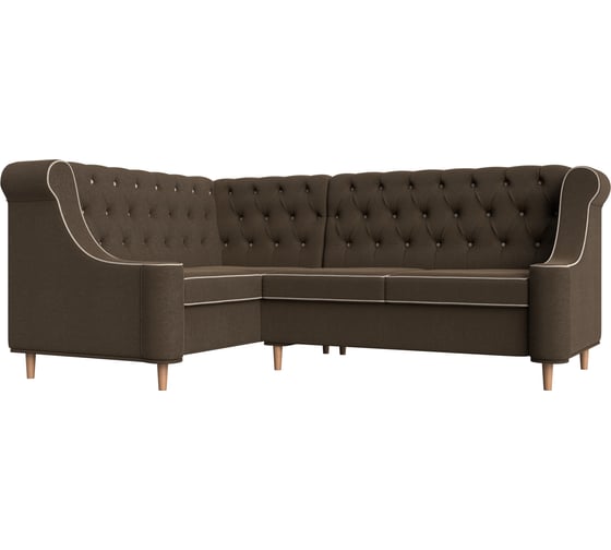 Угловой диван Лига диванов Бронкс угол левый полностью рогожка коричневая, кант рогожка бежевая 104581L 1