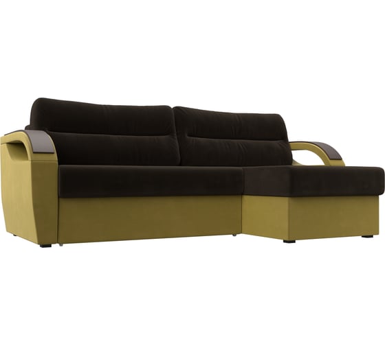 Угловой диван Лига диванов Форсайт правый основа микровельвет коричневый, компаньон микровельвет желтый 111585 1