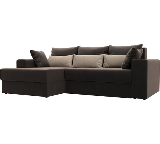 Угловой диван Лига диванов Майами левый основа велюр коричневый, подушки велюр КОР/беж/кор 114919L 1