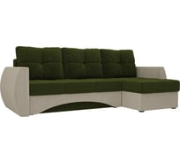 Угловой диван Лига диванов Сатурн правый основа микровельвет зеленый, компаньон микровельвет бежевый 101054