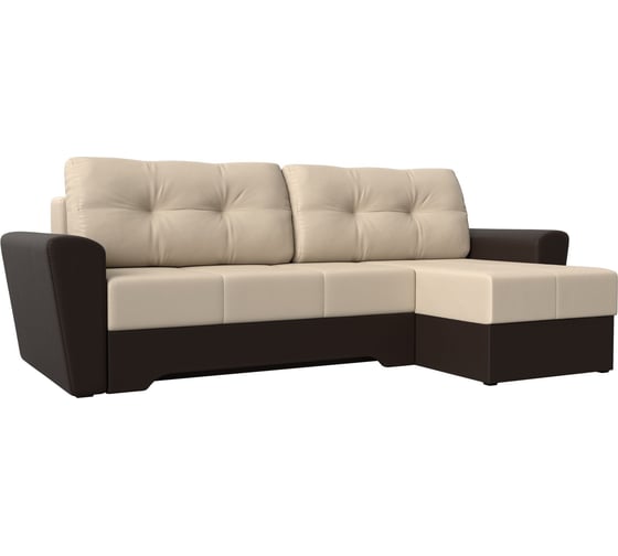 Угловой диван Лига диванов Амстердам правый основа экокожа бежевая, компаньон экокожа коричневая 117831 1