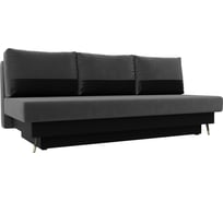 Прямой диван Лига диванов Самана основа велюр серый, царга экокожа черная, подушки велюр серый, вставка экокожа черная 118015