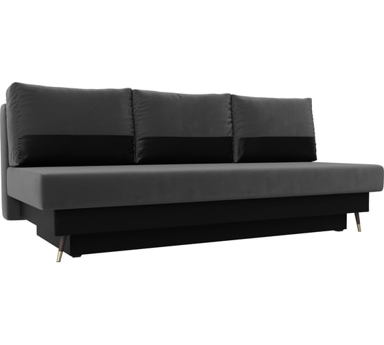 Прямой диван Лига диванов Самана основа велюр серый, царга экокожа черная, подушки велюр серый, вставка экокожа черная 118015 1