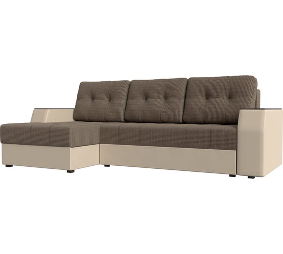 Угловой диван Лига диванов Эмир БС левый основа рогожка Корфу 03, компаньон экокожа бежевая 110402L 1