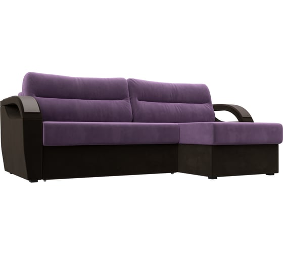 Угловой диван Лига диванов Форсайт правый основа микровельвет сиреневый, компаньон микровельвет коричневый 111590 1