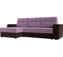 Угловой диван Лига диванов Эмир БС левый основа микровельвет сиреневый, компаньон микровельвет коричневый 110427L