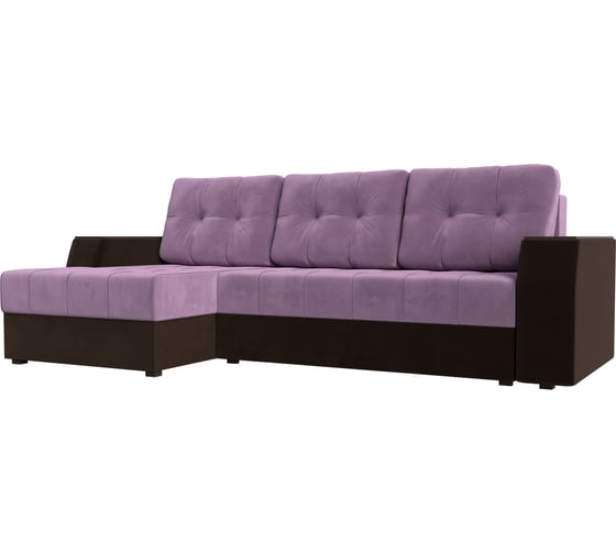 Угловой диван Лига диванов Эмир БС левый основа микровельвет сиреневый, компаньон микровельвет коричневый 110427L 1