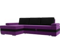 Угловой диван Лига диванов Канкун левый угол основа микровельвет фиолетовый, вставка микровельвет черный, подушки микровельвет черный 118223L