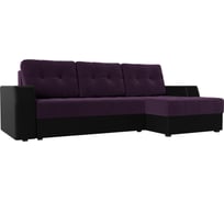 Угловой диван Лига диванов Эмир БС правый основа велюр фиолетовый, компаньон экокожа черная 110455