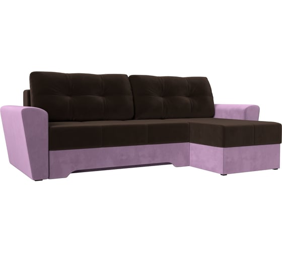 Угловой диван Лига диванов Амстердам правый основа микровельвет коричневый, компаньон микровельвет сиреневый 117818 1