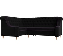 Угловой диван Лига диванов Бронкс угол левый полностью микровельвет черный, кант микровельвет фиолетовый 104579L