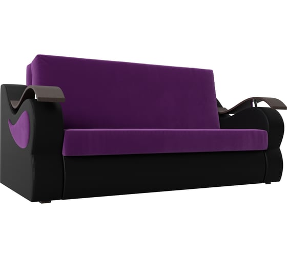 Прямой диван Лига диванов Меркурий 140 основа микровельвет фиолетовый, компаньон экокожа черная 106363 1